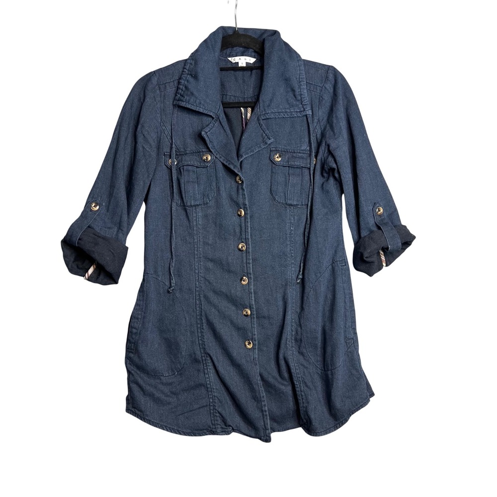 Cabi Lightweight Denim Utility Shirt Jacket Size S Shacket Drawstring #340